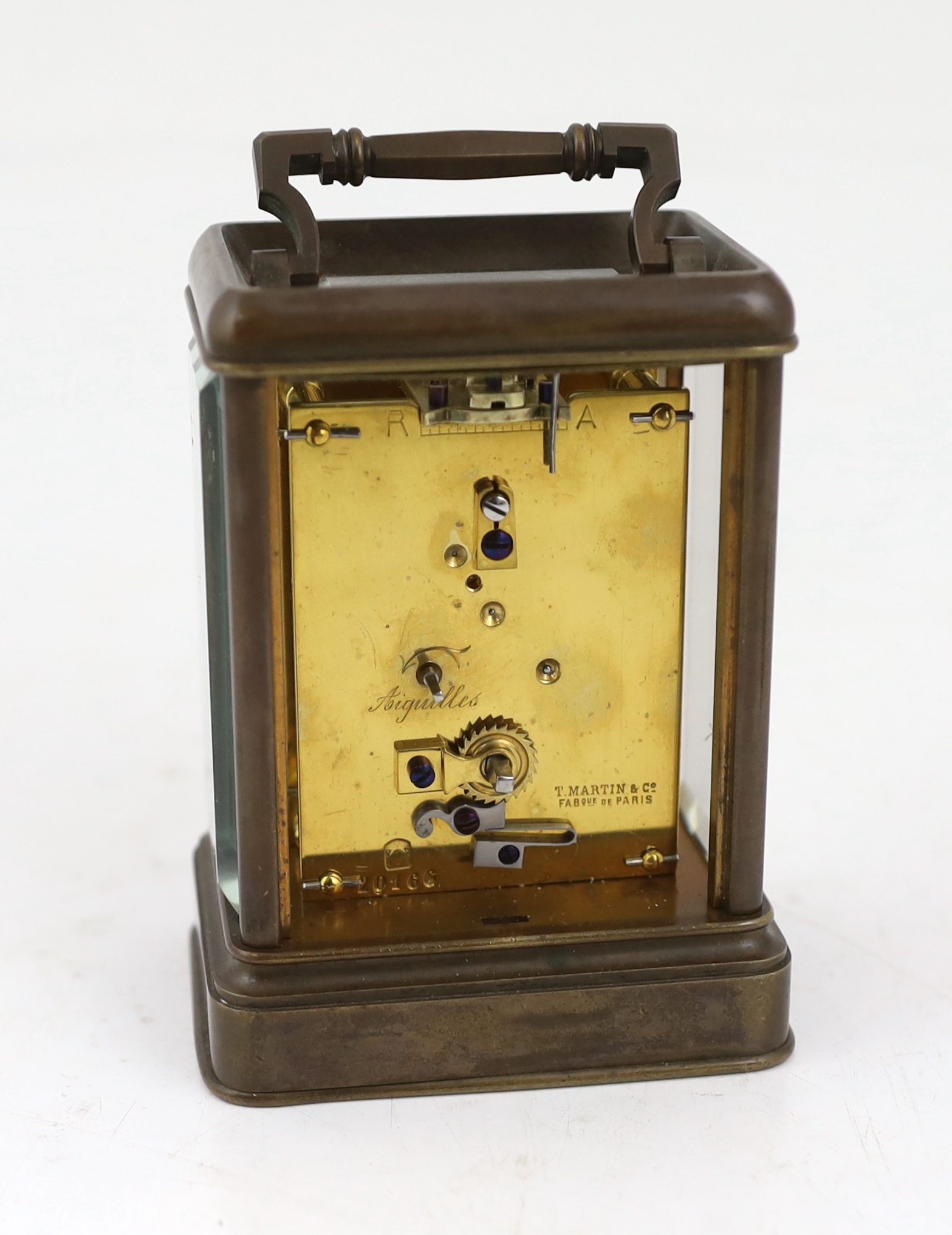 T. Martin & Co., 151 Regent Street. W., a Victorian bronze carriage timepiece